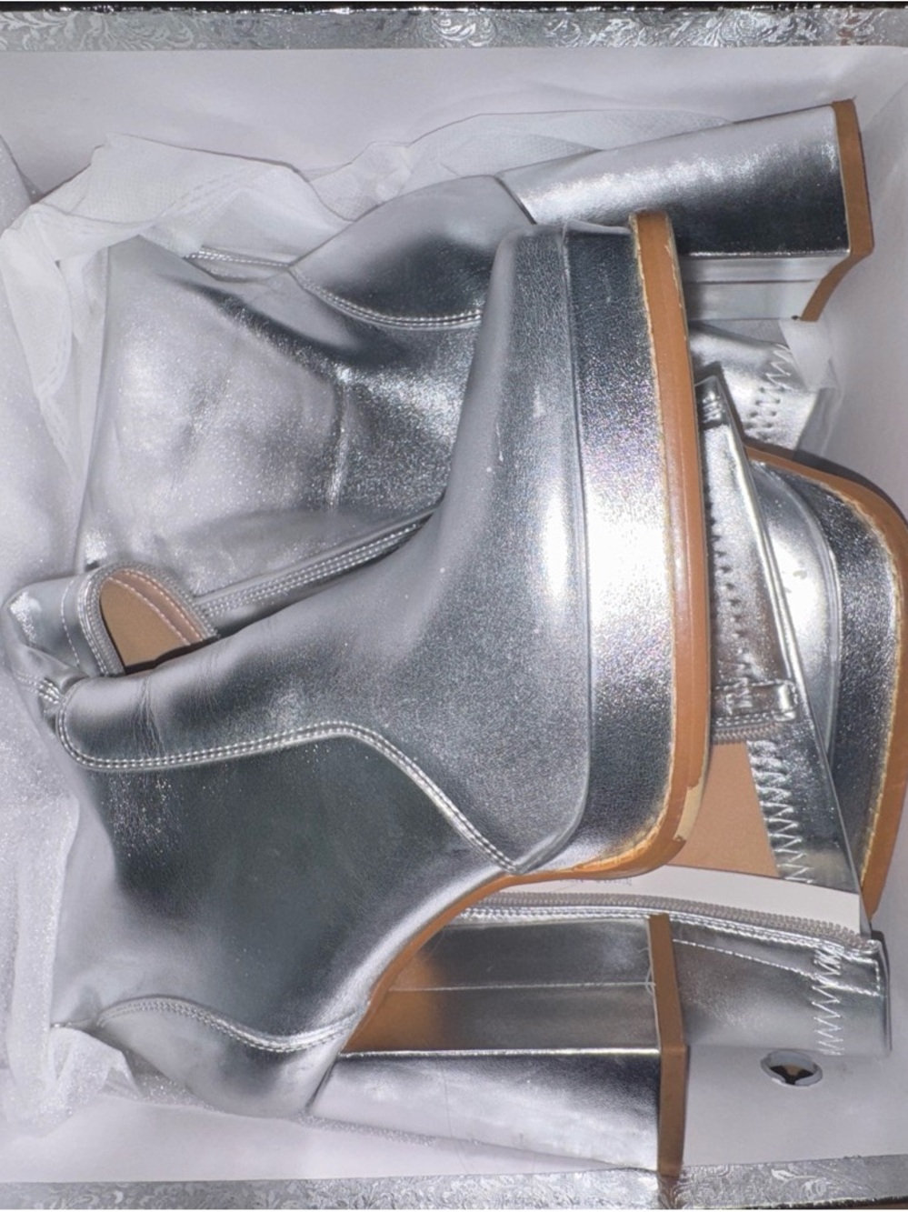 Amazon Silver Metallic Platform Block Heel Ankle Boots